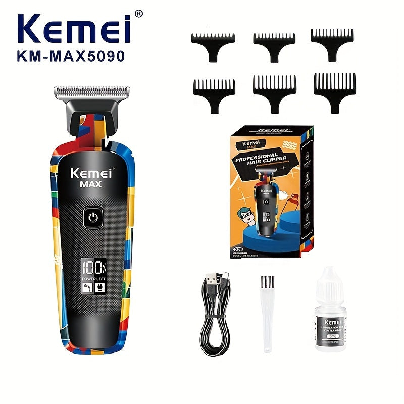 KEMEI K-MAX5090 Professional Hair Clippers, USB Rechargeable with LED Digital Display, Stainless Steel Blade, Long Battery Life, Stylish Graffiti Design, for Barbershop Use, Men'S Essential