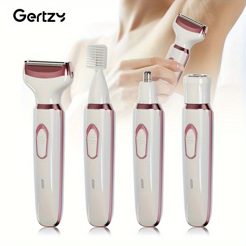 4-in-1 Rechargeable Electric Razor for Women - Face, Nose, Legs, Underarm, Bikini Trimmer - Wet & Dry, Painless Grooming Kit - Portable & Rechargeable