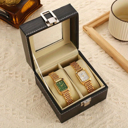 Classic Five-Beading Bracelet Set with Square Bar Nails, 2pcs in Box