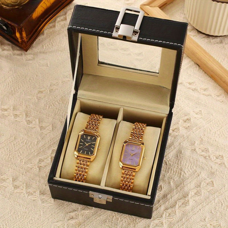 Classic Five-Beading Bracelet Set with Square Bar Nails, 2pcs in Box