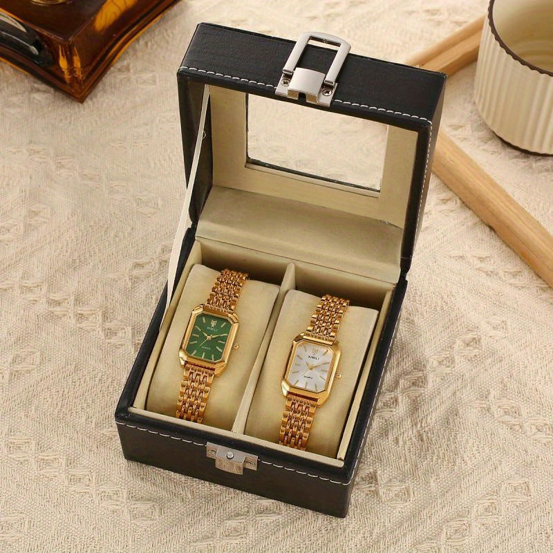 Classic Five-Beading Bracelet Set with Square Bar Nails, 2pcs in Box