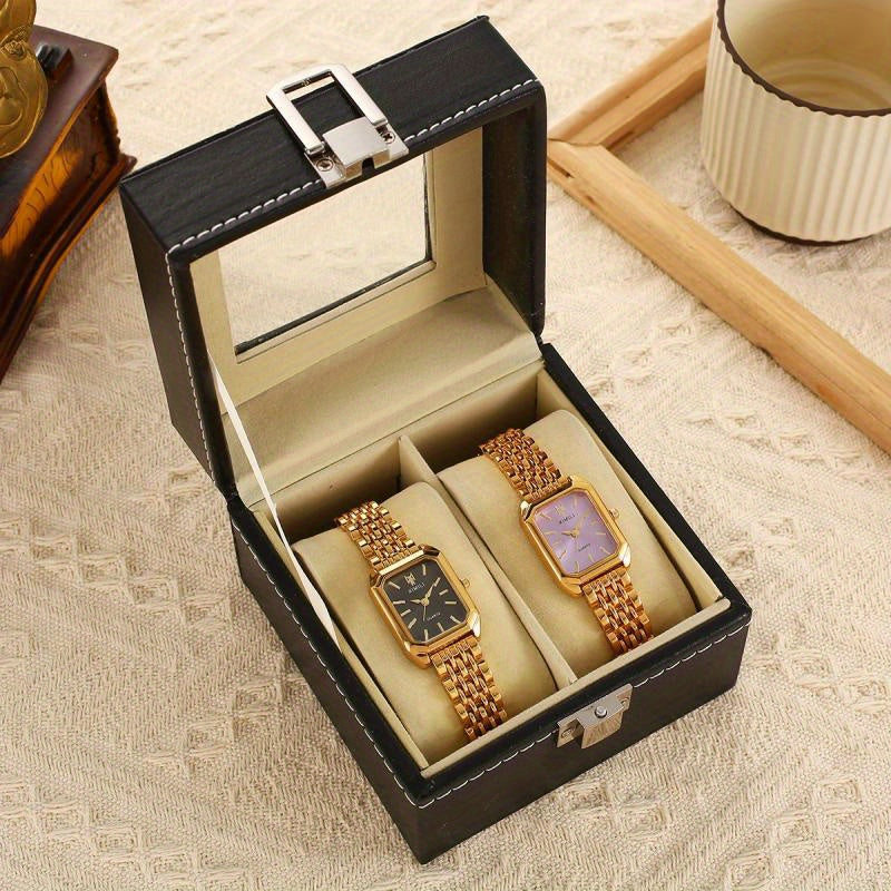 Classic Five-Beading Bracelet Set with Square Bar Nails, 2pcs in Box