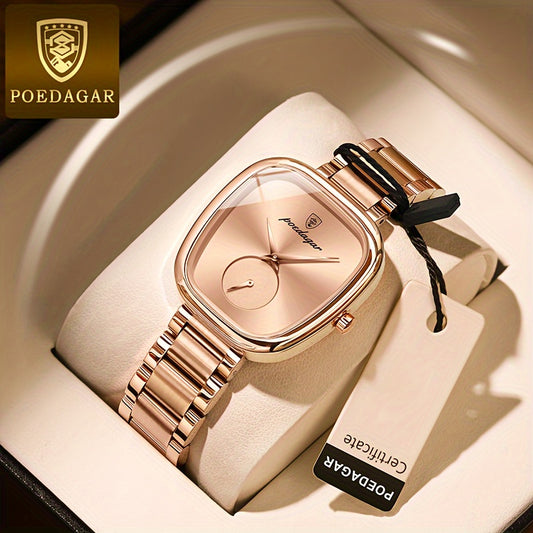 POEDAGAR Quartz Watch, Stainless Steel Strap, Analog Display, Electronic Movement, Fashionable And Elegant Design For Women