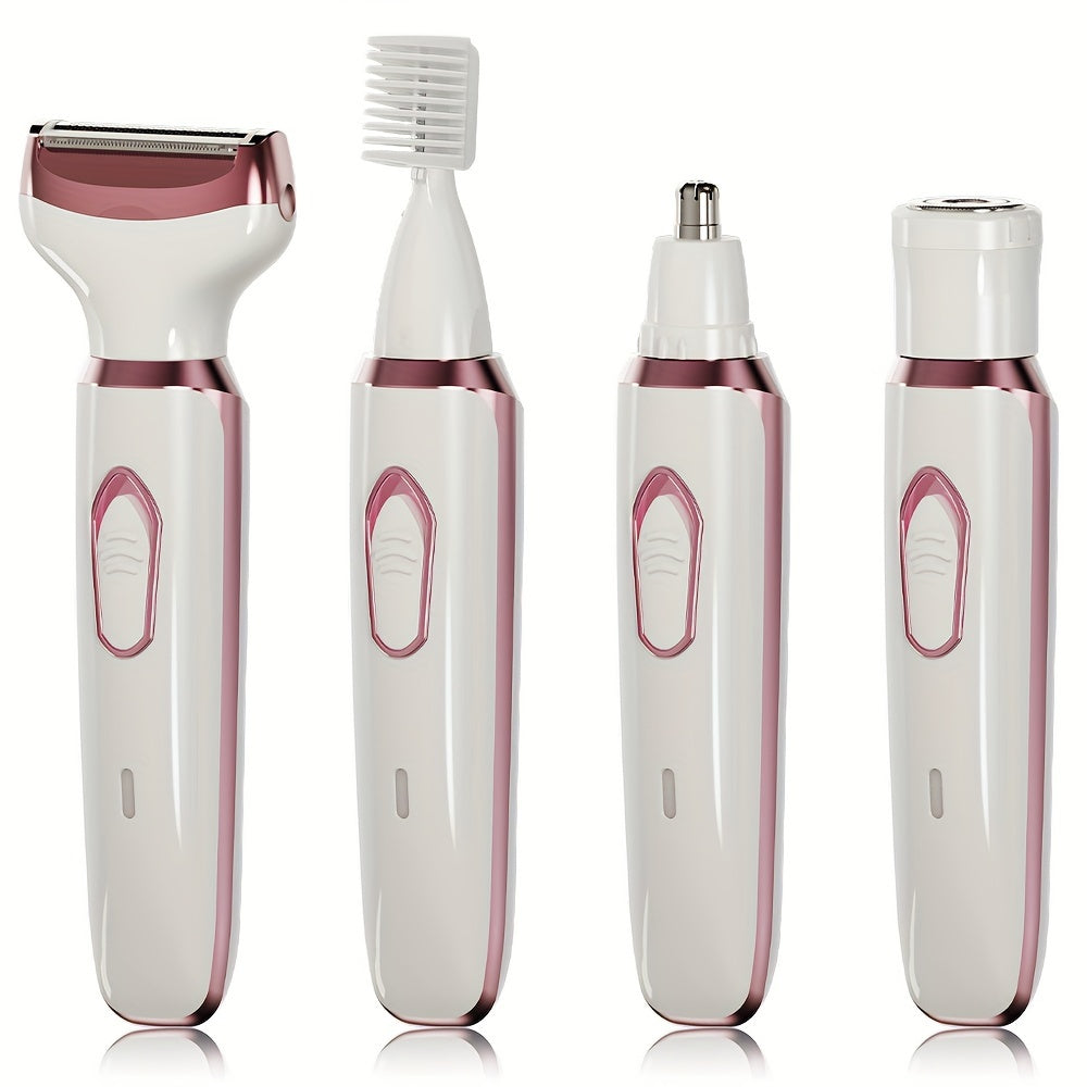 4-in-1 Rechargeable Electric Razor for Women - Face, Nose, Legs, Underarm, Bikini Trimmer - Wet & Dry, Painless Grooming Kit - Portable & Rechargeable