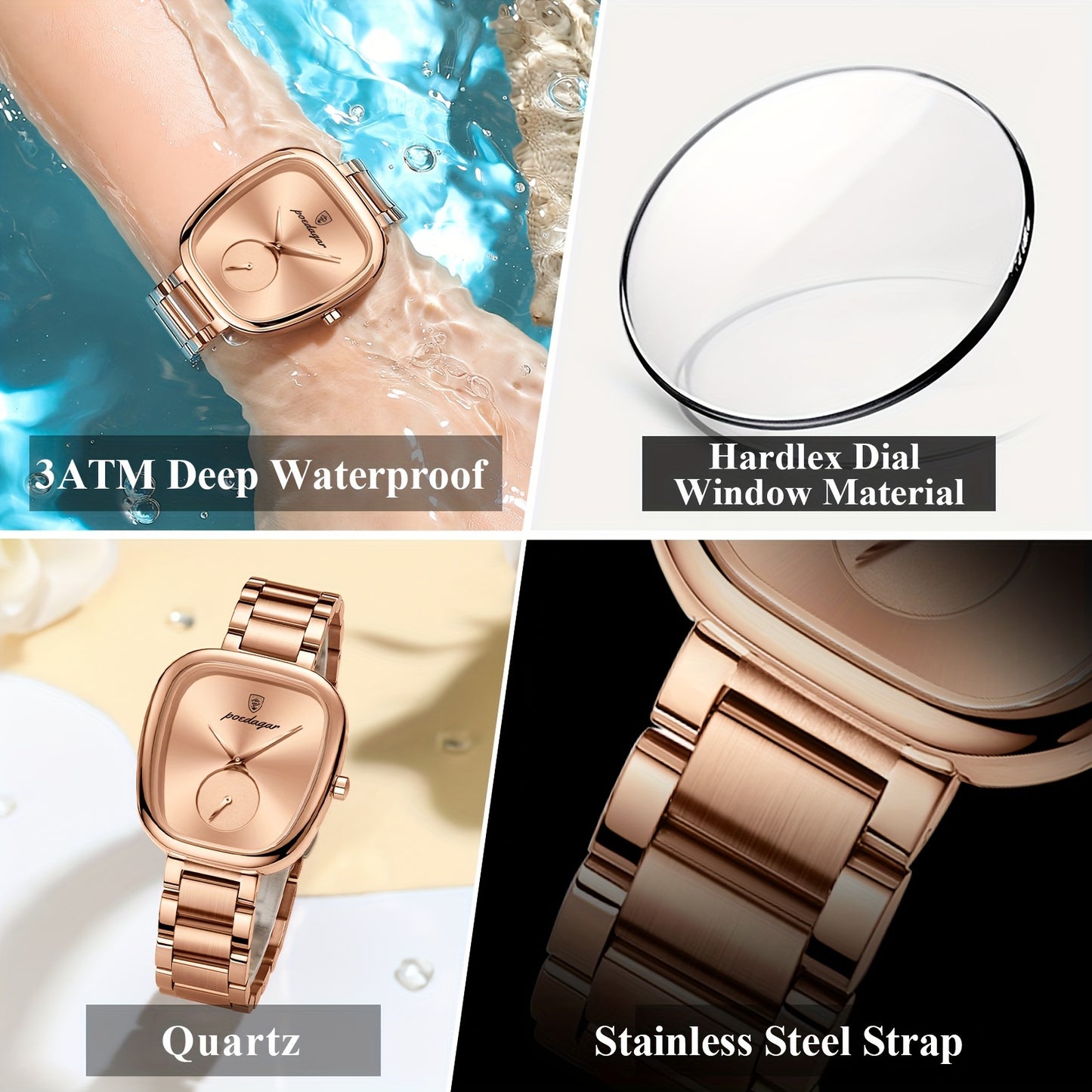 POEDAGAR Quartz Watch, Stainless Steel Strap, Analog Display, Electronic Movement, Fashionable And Elegant Design For Women