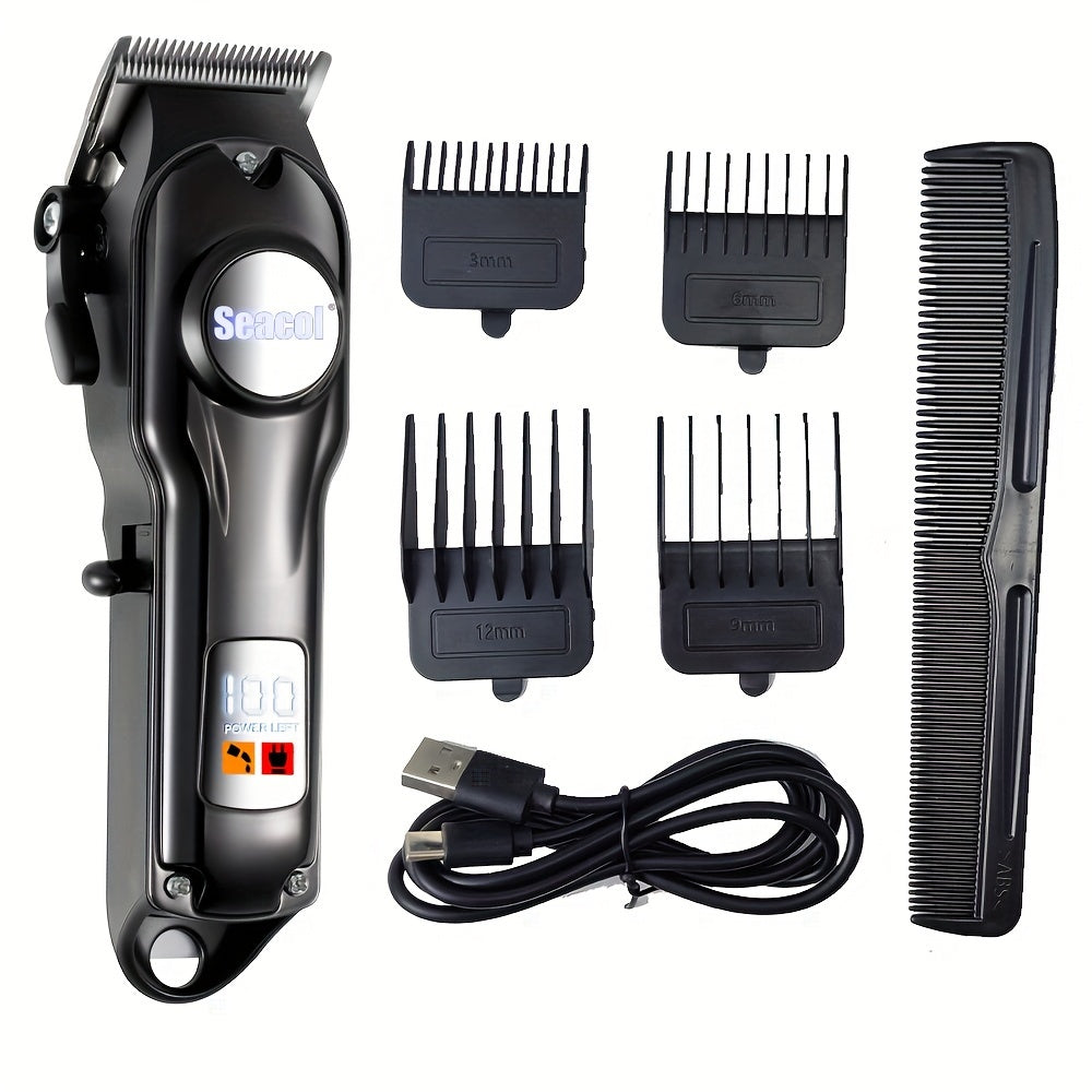 Professional Hair Clippers for Men, Rechargeable Cordless Electric Trimmer, ABS Body, with 900mAh Lithium Battery, USB Charging, LCD Display, Includes Limiting Combs and Cleaning Brush, for Portable Haircut Kit