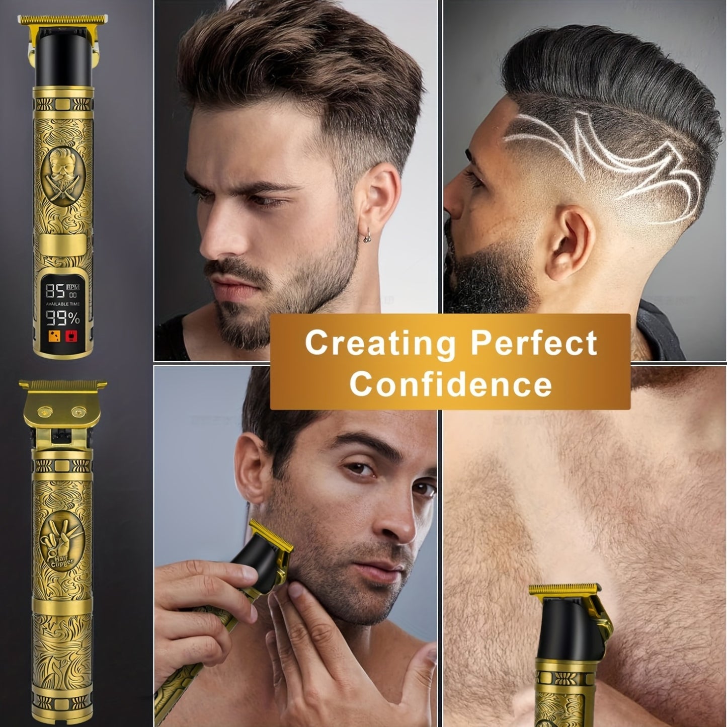 [1pc USB Rechargeable Hair Clippers for Men] UOOGOU Professional Hair Clippers for Men - USB Rechargeable Electric Trimmer, Zero Gapped T-Blade, 1200mAh Lithium Battery, with Guide Combs, for Bald Head & Beard Styling, Hair C