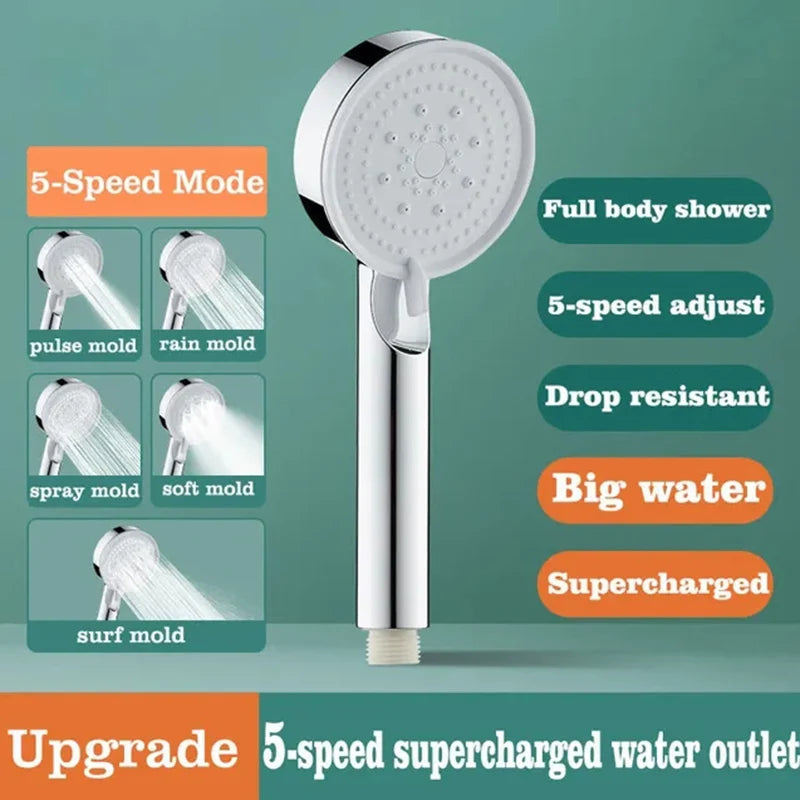 High Pressure Shower Head 5 Modes Adjustable Showerheads with Hose Water Saving One-Key Stop Spray Nozzle Bathroom Accessories