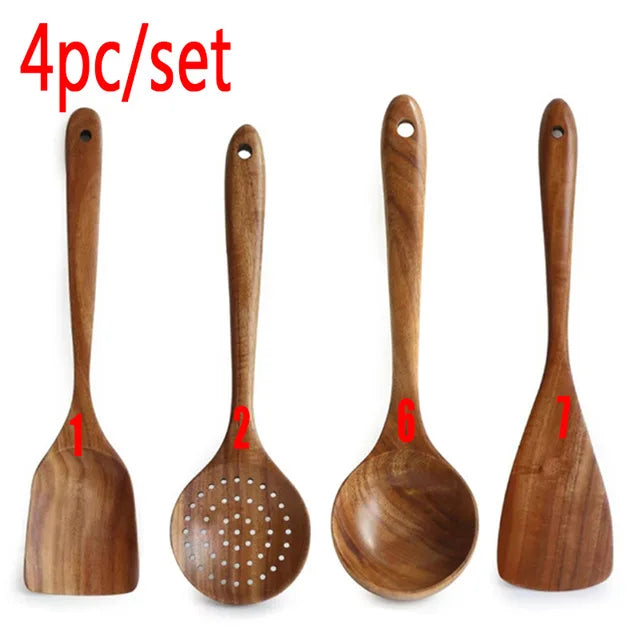 1-7 pieces/set teak tableware spoon Colander spoon Special nano soup skimming Cooking spoon Wooden kitchen accessory kit