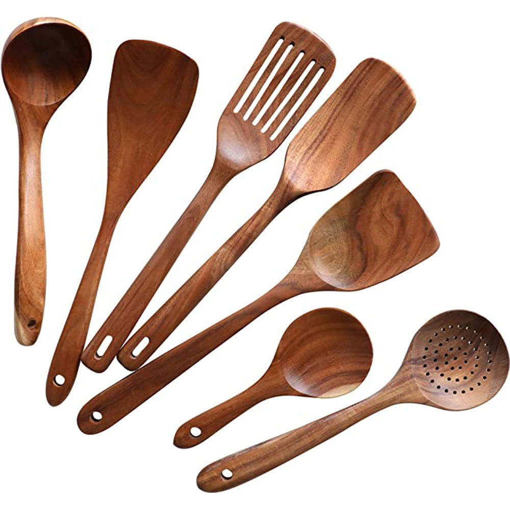 1-9Pcs/set Wooden Kitchen Utensils Set,  Wooden Spoons for Cooking, Utensils,Natural Teak Wooden Spoons For Non-stick Pan Gift