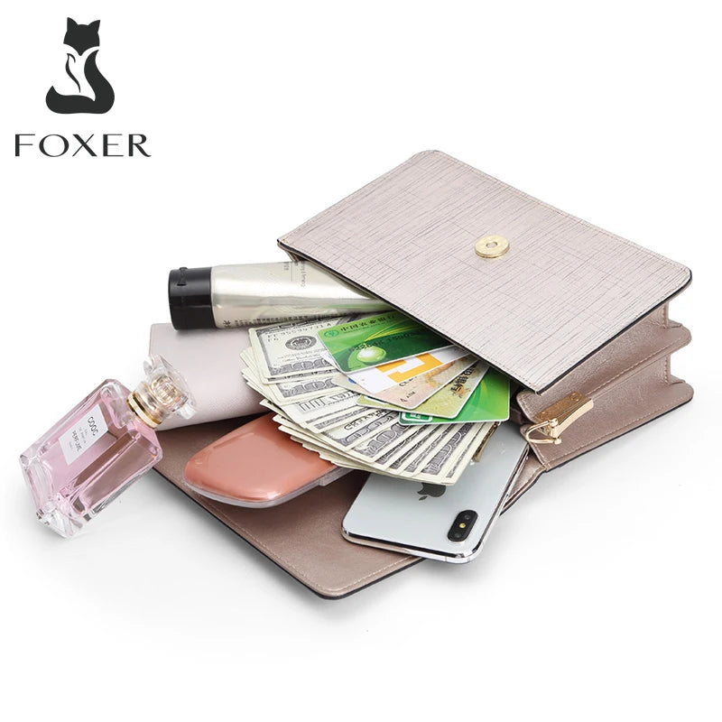 FOXER Brand Fashion Women Bag Split Leather Female Stylish Small Flap Shoulder Bag Lady Chic Messenger Bags & Crossbody Bags