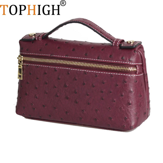 TOPHIGH Original Design Hot New Fashion Embossed Ostrich Pattern Bag Pouch Medium Make Up Clutch Bag Designer Handbag Purse