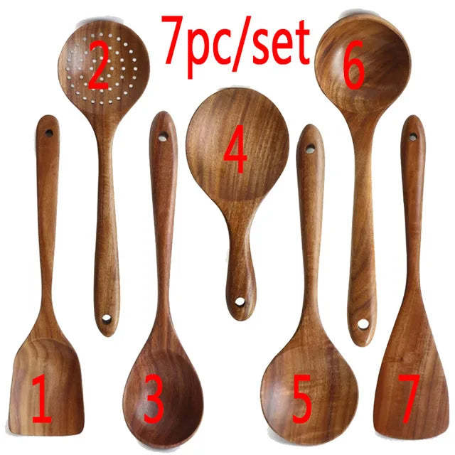 Kitchen Utensils Set,Wooden Cooking Utensil Set Non-stick Pan Kitchen Tool Wooden Cooking Spoons and Spatulas Wooden Spoons