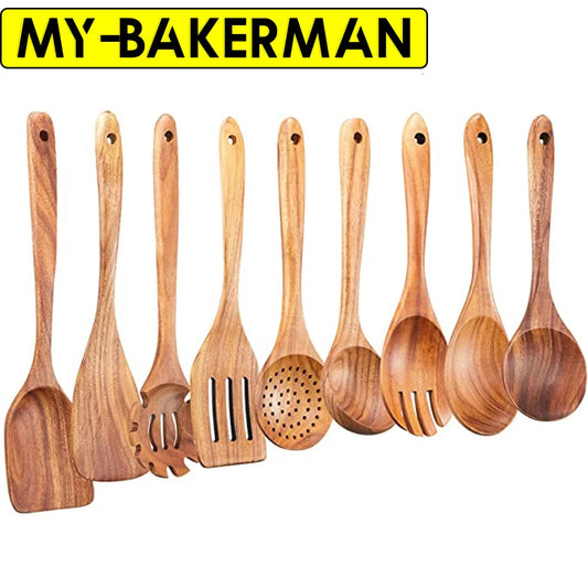 1-9Pcs/set Wooden Kitchen Utensils Set,  Wooden Spoons for Cooking, Utensils,Natural Teak Wooden Spoons For Non-stick Pan Gift