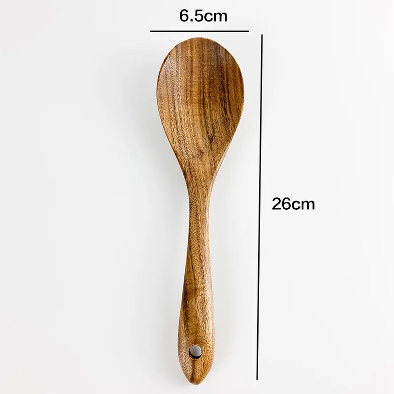 1-9Pcs/set Wooden Kitchen Utensils Set,  Wooden Spoons for Cooking, Utensils,Natural Teak Wooden Spoons For Non-stick Pan Gift