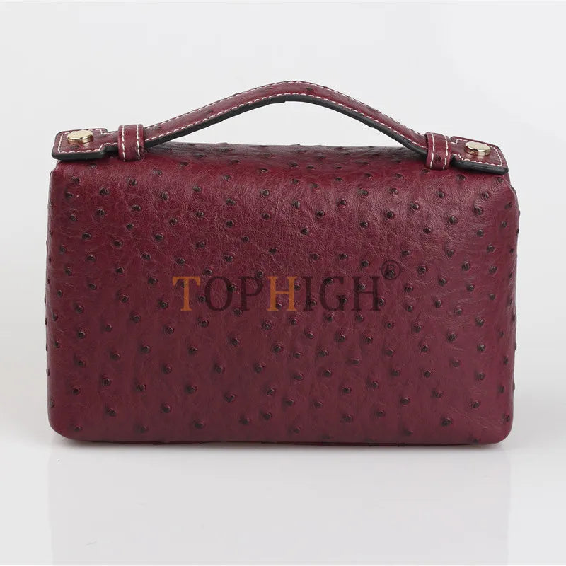 TOPHIGH Original Design Hot New Fashion Embossed Ostrich Pattern Bag Pouch Medium Make Up Clutch Bag Designer Handbag Purse