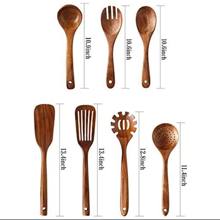 1-9Pcs/set Wooden Kitchen Utensils Set,  Wooden Spoons for Cooking, Utensils,Natural Teak Wooden Spoons For Non-stick Pan Gift