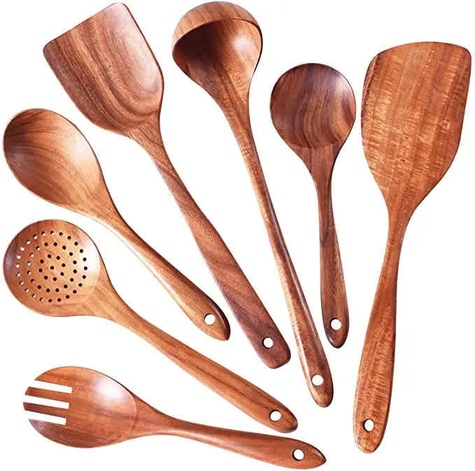 1-9Pcs/set Wooden Kitchen Utensils Set,  Wooden Spoons for Cooking, Utensils,Natural Teak Wooden Spoons For Non-stick Pan Gift