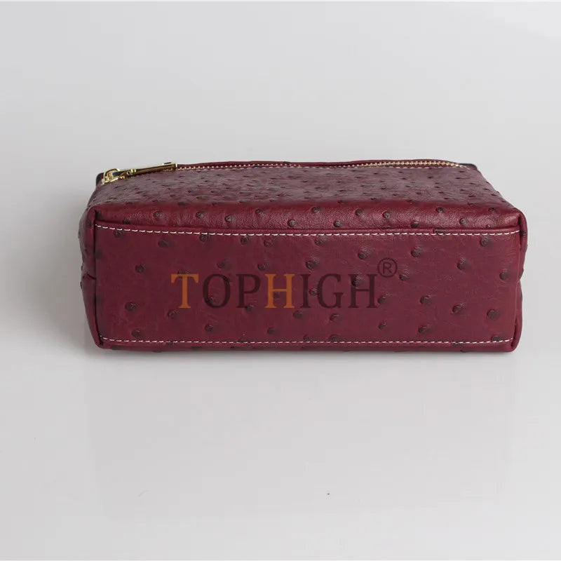 TOPHIGH Original Design Hot New Fashion Embossed Ostrich Pattern Bag Pouch Medium Make Up Clutch Bag Designer Handbag Purse