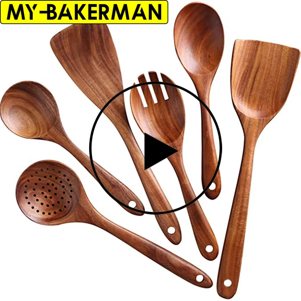 Kitchen Utensils Set,Wooden Cooking Utensil Set Non-stick Pan Kitchen Tool Wooden Cooking Spoons and Spatulas Wooden Spoons