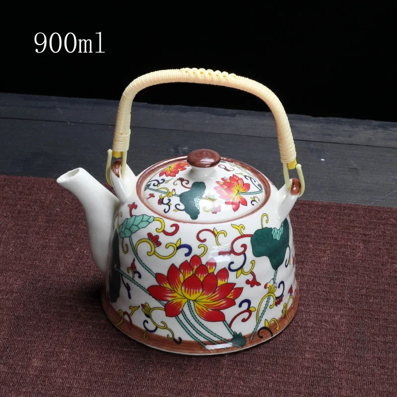 China  Porcelain Teapot with Strainer Net High Capacity 900ML Traditional Chinese Retro Ceramic Tea Set