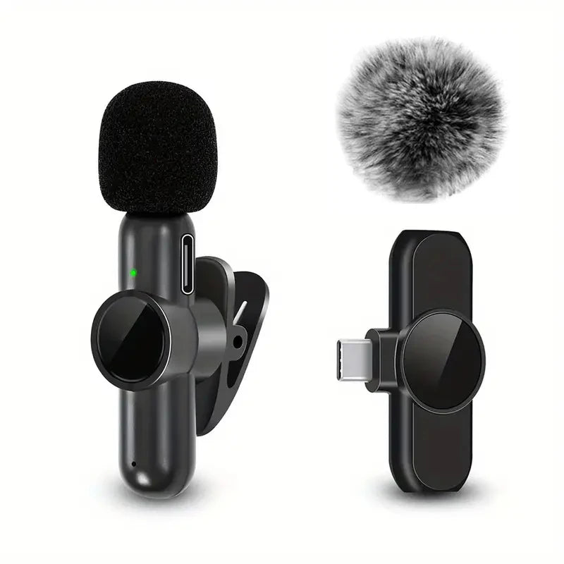 Wireless Lavalier Microphone With Windproof Cover Audio Video Recording Mini Mic For iPhone Android Mobile Phone Microphone