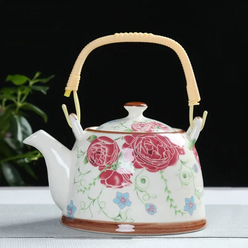 China  Porcelain Teapot with Strainer Net High Capacity 900ML Traditional Chinese Retro Ceramic Tea Set