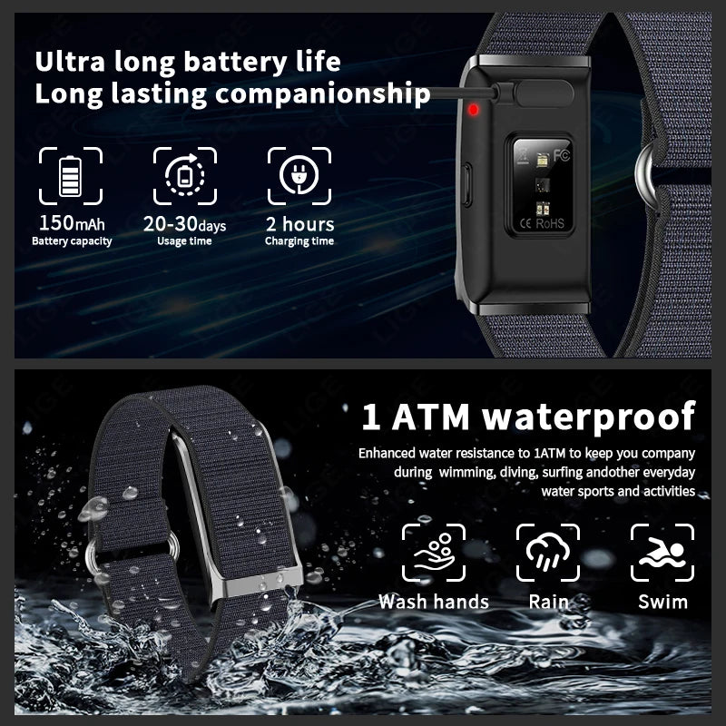 LIGE No Screen Smart Watch Men's Sports Outdoors Fitness Heart Rate Monitor 1ATM Waterproof New Smartwatch For Andrio IOS 2025