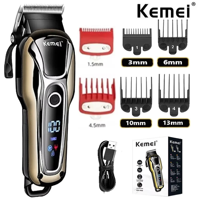 Kemei 1990 new hair clipper professional hair clipper men's hair clipper electric trimmer LCD display hair clipper Almighty set