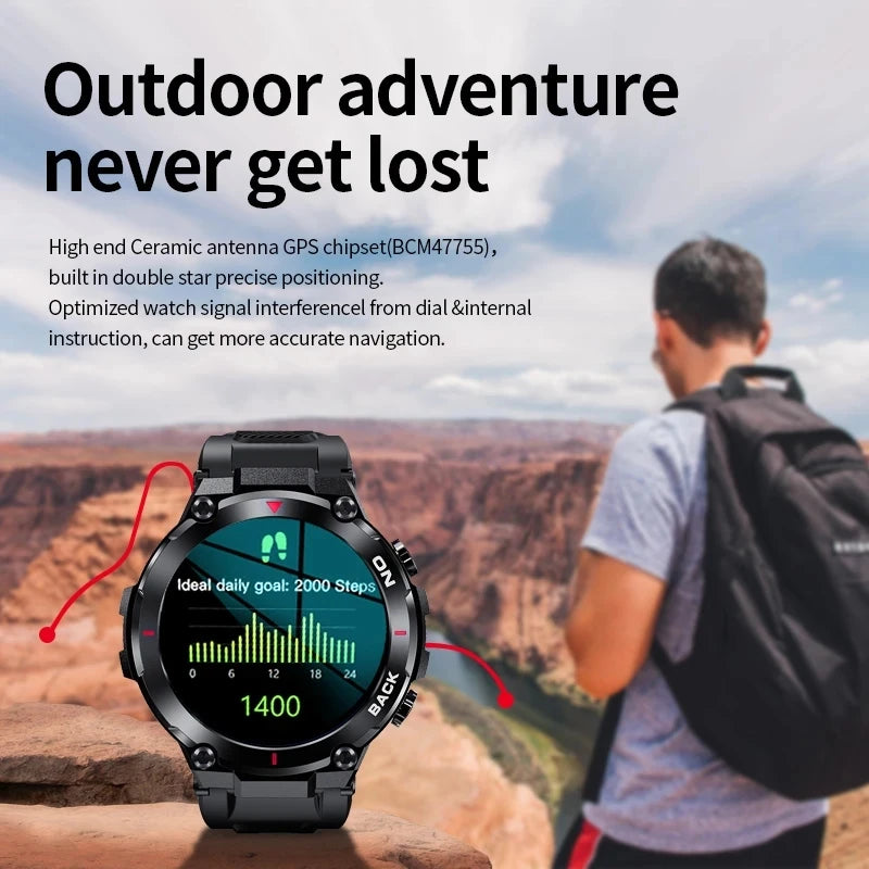 LIGE Outdoor Military GPS Smart Watch Men 360*360 HD Screen Heart Rate IP68 Waterproof Sports Smartwatch For Android IOS 2024