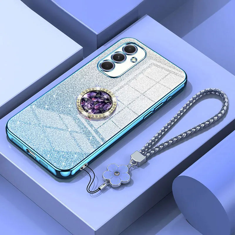 A 25 55 5G Luxury Glitter Case with Ring For Samsung galaxy A25 A15 A55 A54 A34 Cover with Lanyard Shockproof Holder Case A25