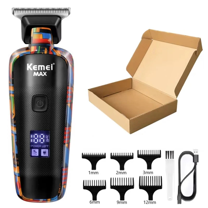 Kemei KM-5090 Electric Hair Clipper Multifunctional Home Hair Trimmer Printing Graffiti Razor USB Men's Electric Shaver