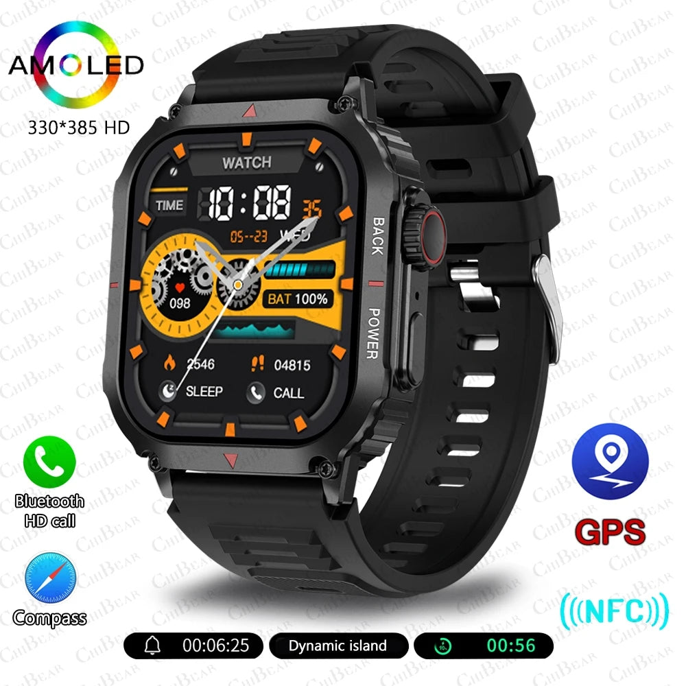 Outdoor Military GPS Sprots Smart Watch Men NFC Bluetooth Call Smartwatch For Android IOS Ip68 Waterproof Ftiness Watches 2024