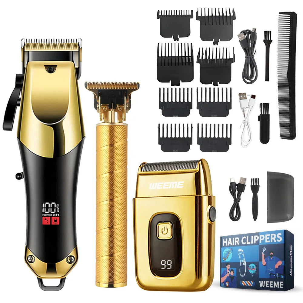 USB Rechargeable Hair Clippers for Men, Three-piece Set with Oil Head and Electric Trimmers, Ideal for Home Use