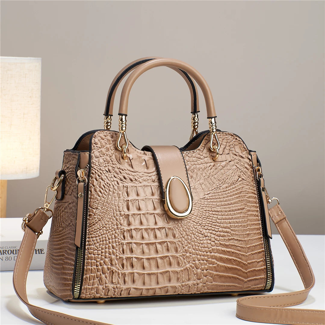 Elegant Croc-Effect Handbag with Tassel - Versatile, Durable, Zip-Secure | Polyester-Lined, Removable Strap, Chic & Stylish