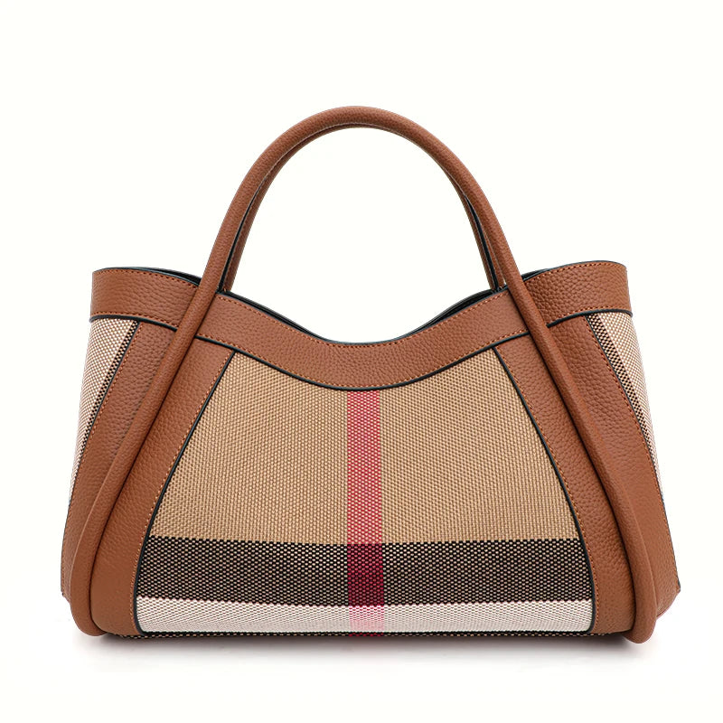 Aidrani  2024 New retro checkered women's handbag, large capacity luxury bag, canvas genuine leather bag