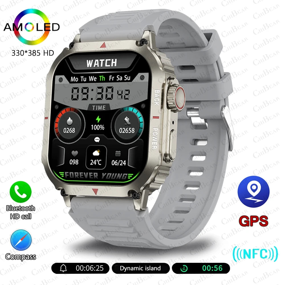 Outdoor Military GPS Sprots Smart Watch Men NFC Bluetooth Call Smartwatch For Android IOS Ip68 Waterproof Ftiness Watches 2024