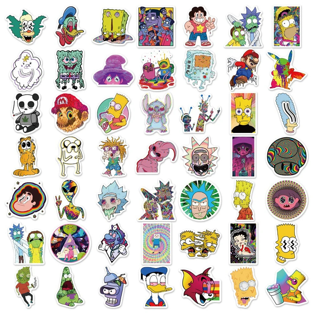 10/30/52PCS Psychedelic Cartoon Graffiti Stickers PVC Waterproof Skateboard Laptop Luggage Bike Car Funny Stickers Toy Wholesale