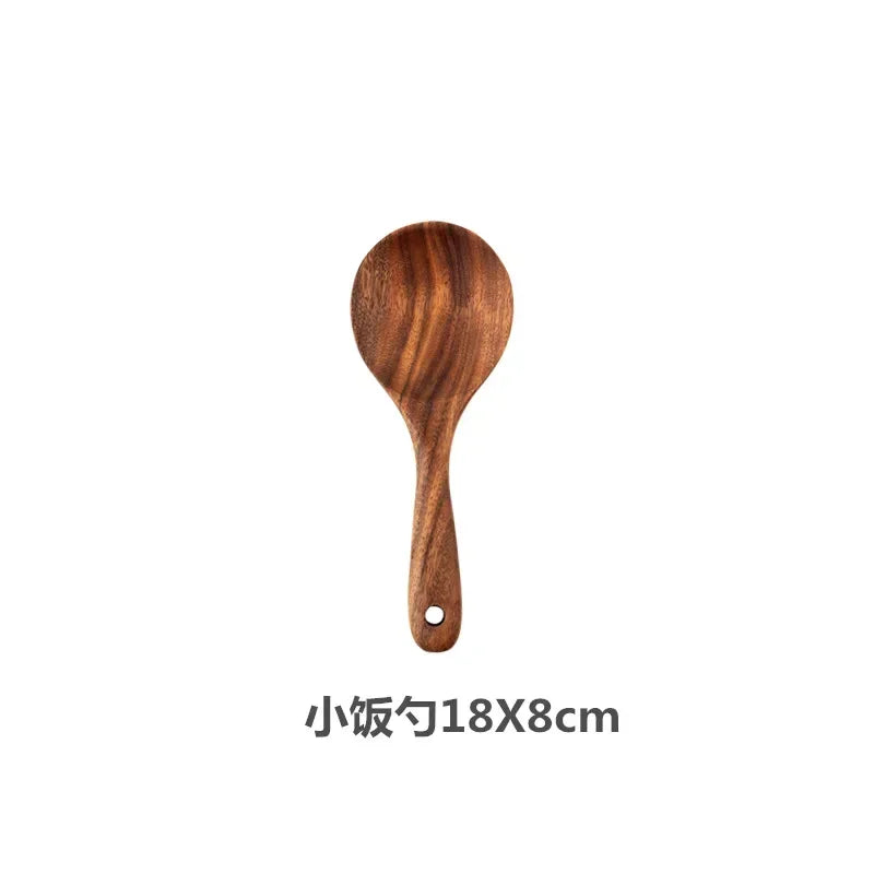 Natural Teak Cooking Spoon Scoop Kitchen Wooden Spatula Non-stick Utensils Set For Cooking With Hanging Hooks Cookware Tool Set