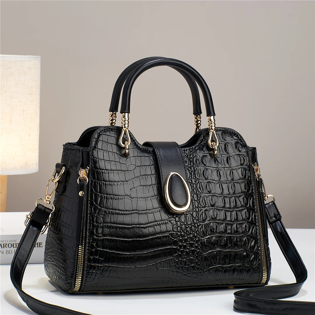 Elegant Croc-Effect Handbag with Tassel - Versatile, Durable, Zip-Secure | Polyester-Lined, Removable Strap, Chic & Stylish