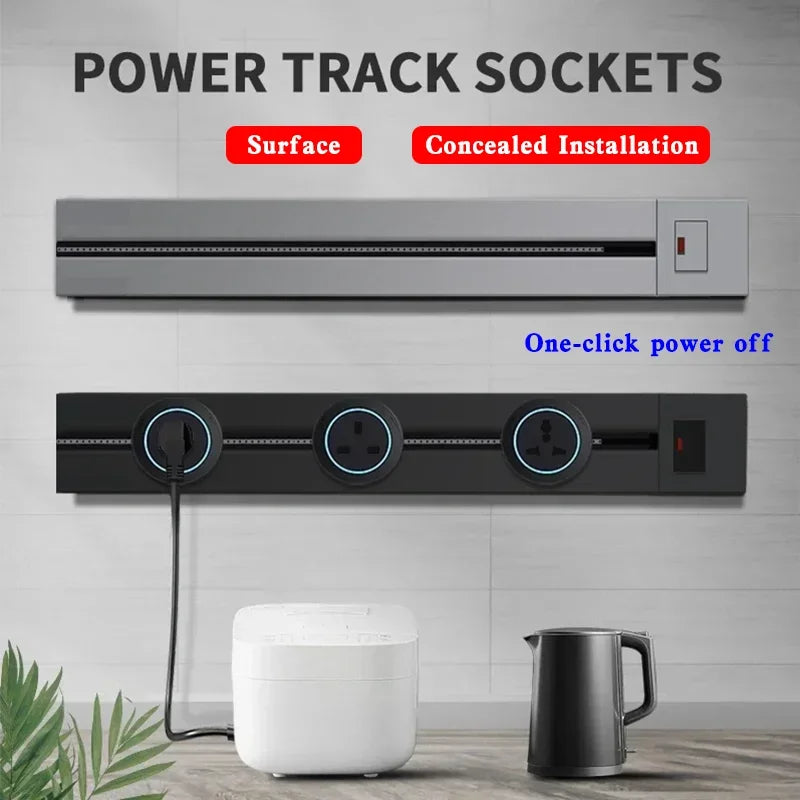 Removable Power Track Rail Socket UK/EU/UN/US/Universal US/USB Type-C Wall Mounted/Embedded Socket Kitchen Bathroom Socket