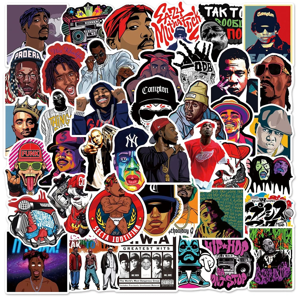 10/30/50PCS Hip Hop Rapper Stickers Pop Singer Laptop Skateboard Car Suitcase Kid Toy PVC Waterproof Decal Cool Graffiti Sticker