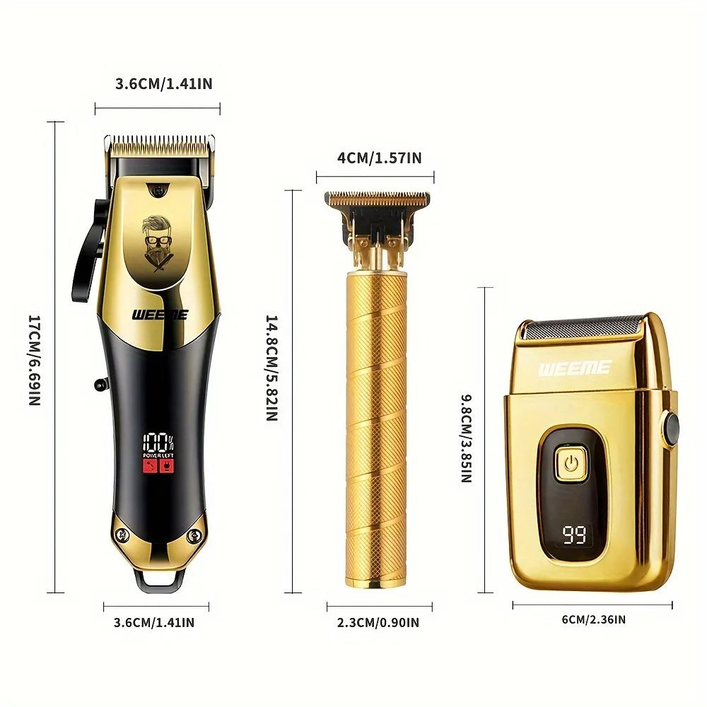 USB Rechargeable Hair Clippers for Men, Three-piece Set with Oil Head and Electric Trimmers, Ideal for Home Use