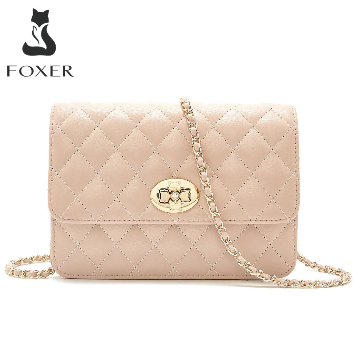 FOXER Women Leather Shoulder & Crossbody Bag Lady Classic Small Chain Bag Gift for Wife, Girlfriend