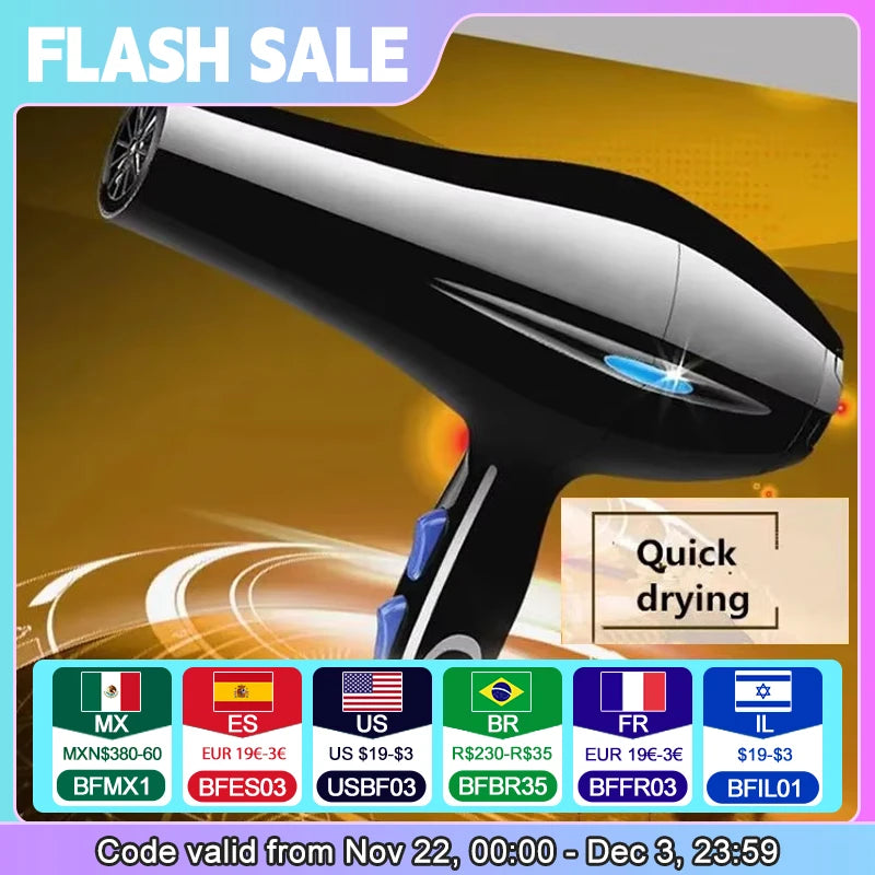 Professional negative ion hair dryer, quick drying, hot and cold air, with concentrated air nozzle, suitable for home use