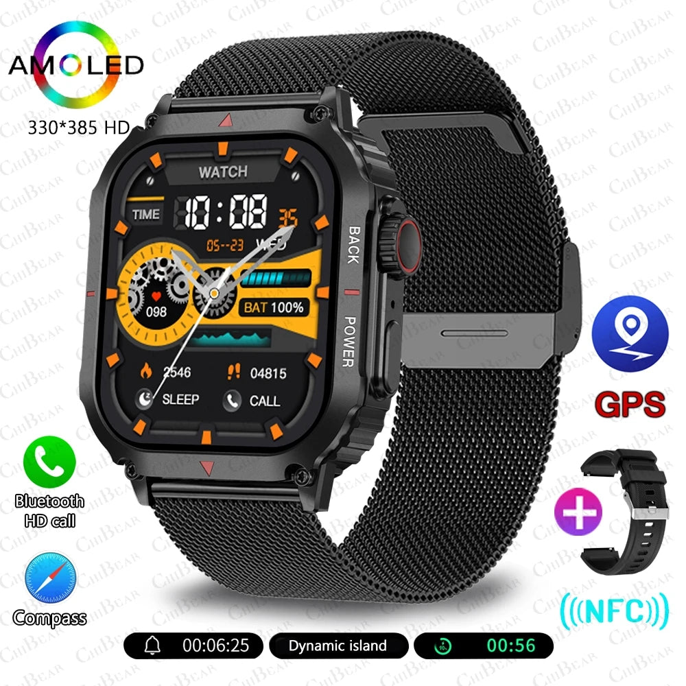 Outdoor Military GPS Sprots Smart Watch Men NFC Bluetooth Call Smartwatch For Android IOS Ip68 Waterproof Ftiness Watches 2024