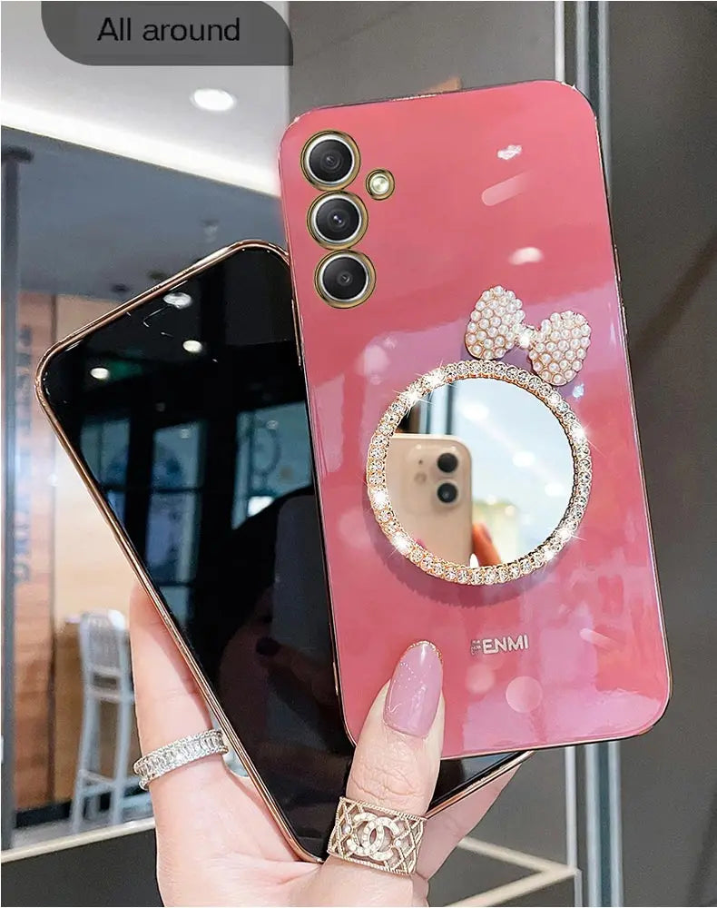 Make Up Mirror Diamond Bling Phone Case For Samsung Galaxy A05 A05S A14 A54 A04 A34 A24 M14 4G 5G Stand Cover