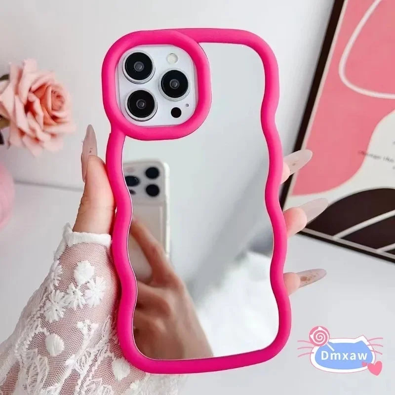 For Samsung Galaxy S24 S23 Ultra Plus S23+ S22+ S21 S20 FE J7 Pro 2017 J7 Prime Phone Case Make Up Mirror Wave Soft Cover