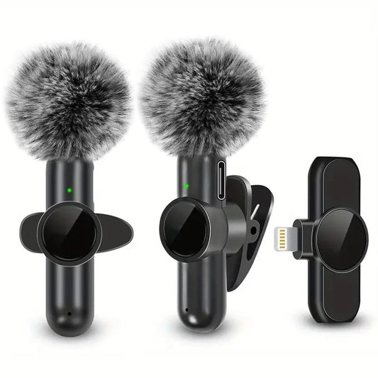 Wireless Lavalier Microphone With Windproof Cover Audio Video Recording Mini Mic For iPhone Android Mobile Phone Microphone