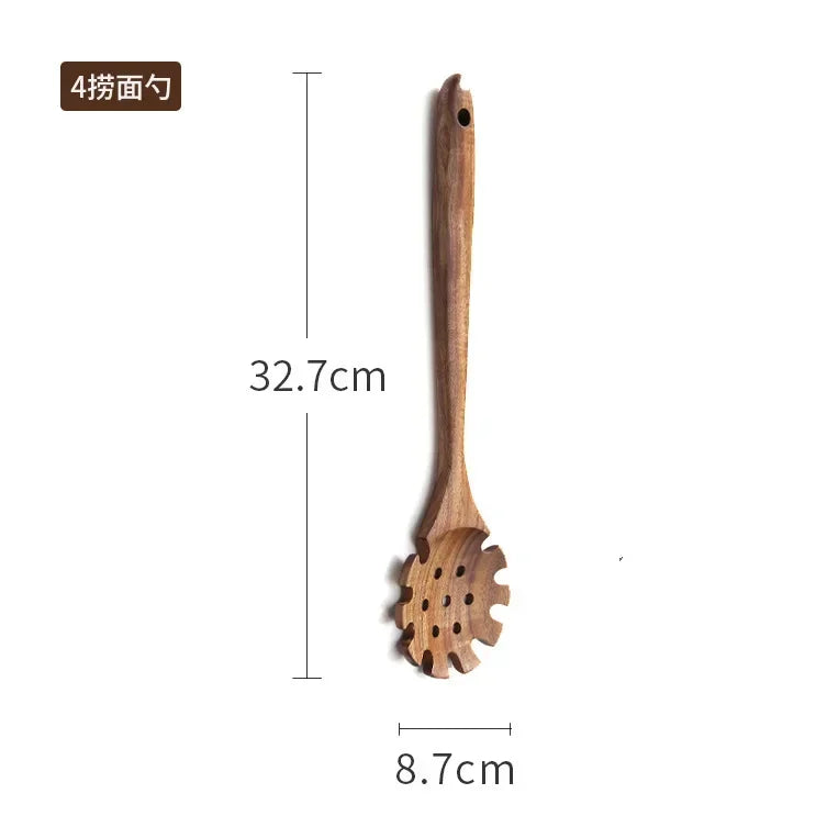 Natural Teak Cooking Spoon Scoop Kitchen Wooden Spatula Non-stick Utensils Set For Cooking With Hanging Hooks Cookware Tool Set